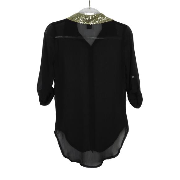 Urban Outfiters Living Doll Black Sheer Blouse Sequin Collar XS - Picture 3 of 5